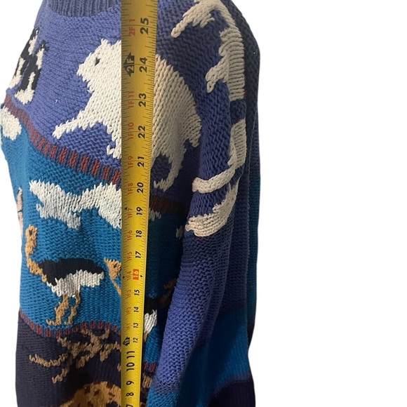 Vintage 20 Ans handmade knit sweater Blue Size Large RARE - Picture 9 of 16